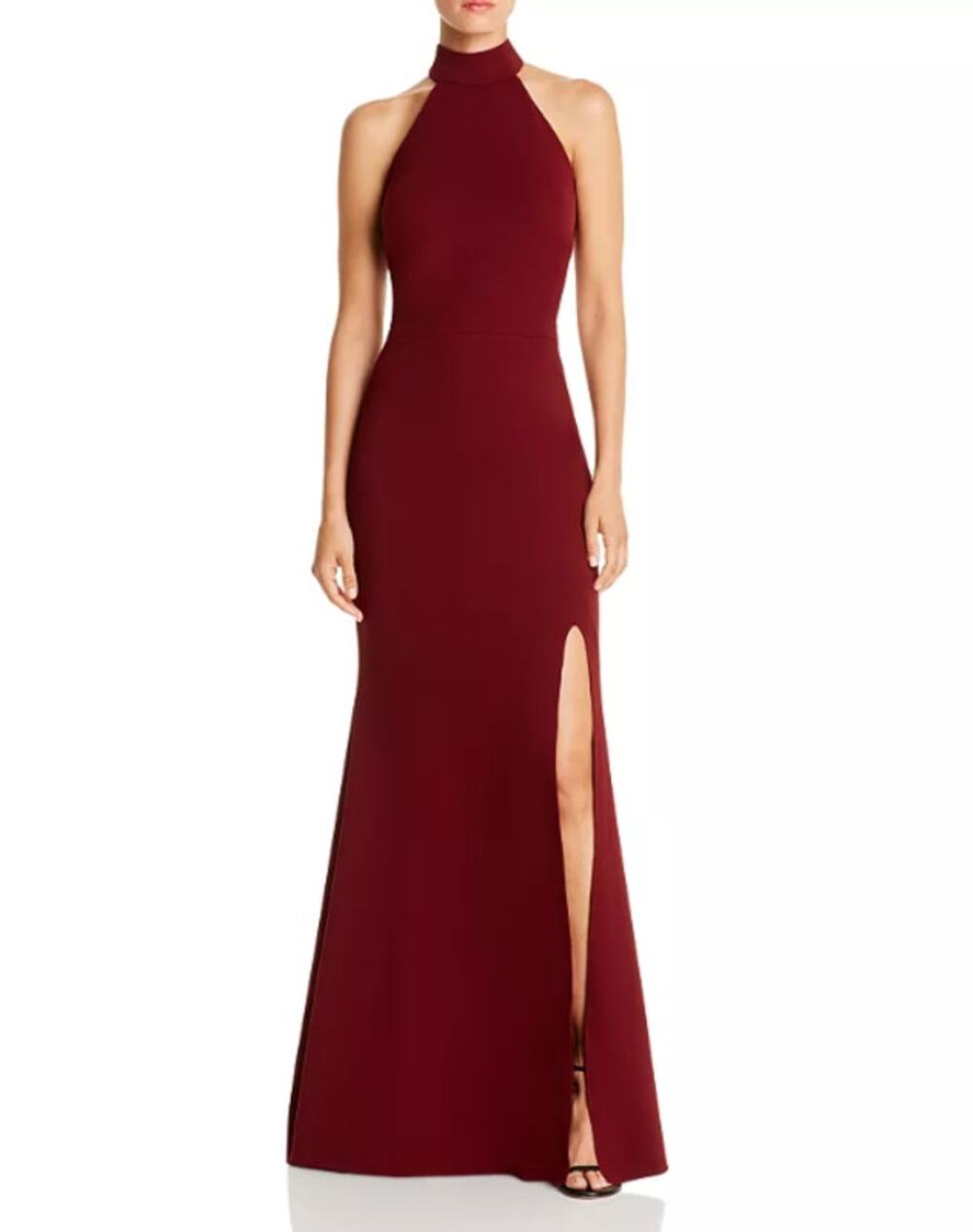 AQUA Women's Halter Neck Gown Size 4 Red Bordeaux Scuba Crepe Dress NWT